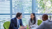 business woman and man chatting