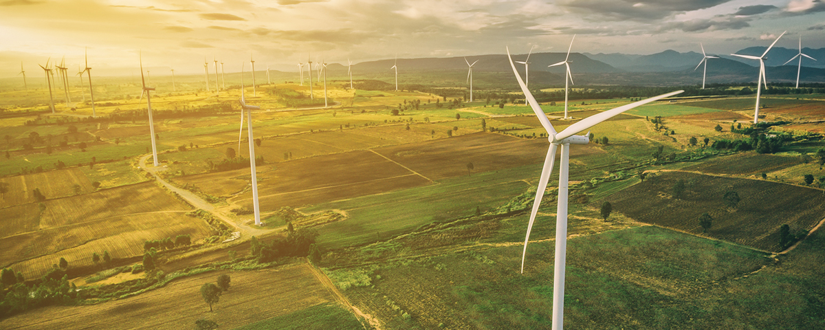 A windfarm at sunset