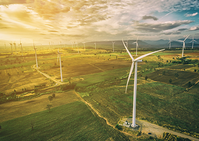 wind farm at sunrise